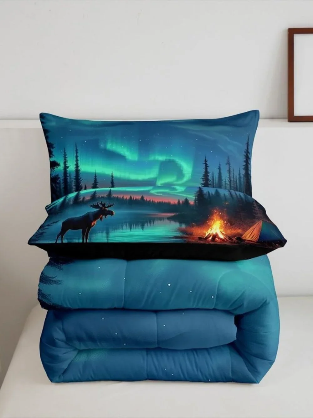 Aurora Moose Bedding Set Queen,Rustic Country Cabin Comforter Set for Kids Adult
